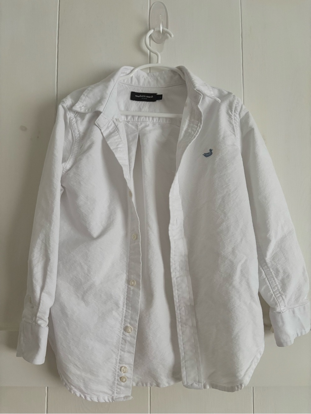 Southern Marsh Kids White Button-Up Shirt with Blue Logo